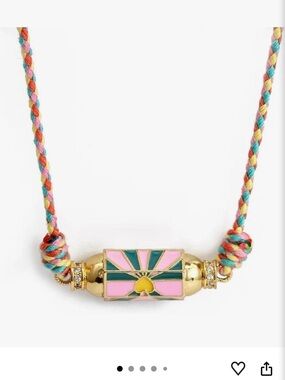 Gold-Tone Pink & Green Enamel Pendant Cord choker Necklace